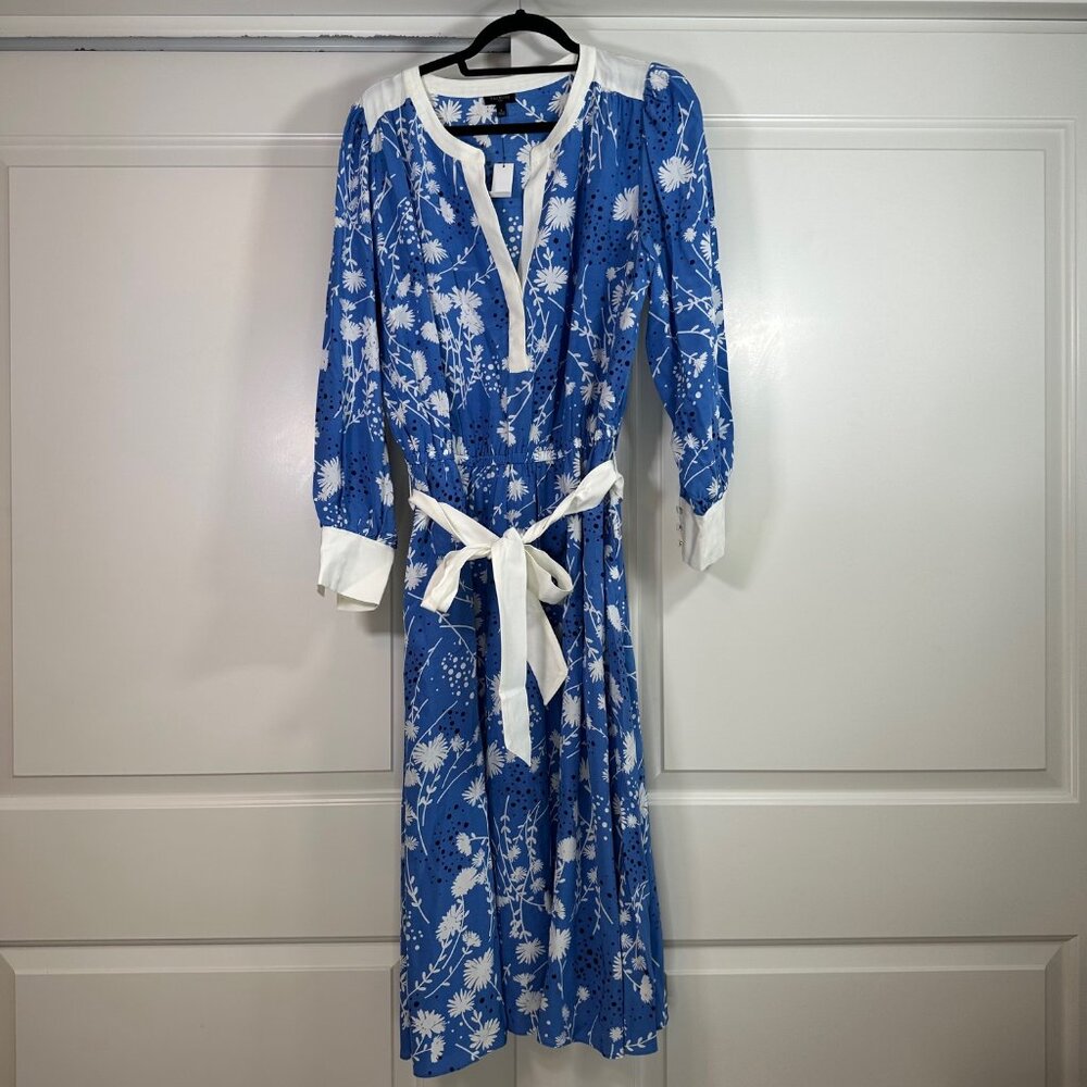 Capri Blue & White Dancing Flowers Belted Fit & Flare Shirtdress - NEW - Picture 4 of 12